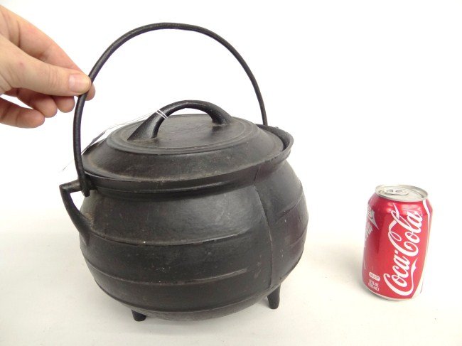 18th c. Iron Kettle: 18th c. iron kettle retaining orig. iron lid. 9" Diameter 9" Ht.