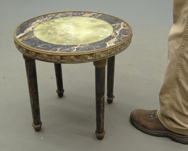 Marble And Brass Stand: C. 1900's marble and brass stand. Top 17' Diameter 17 1/2' Ht.