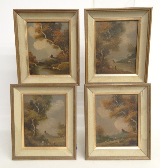 Landscape Paintings: Lot four oil on canvas Continental School landscapes. Sight 9 1/2" x 7 1/2" each.