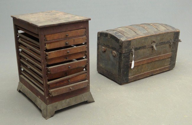 Lot: Lot including steamer trunk and seed cabinet.