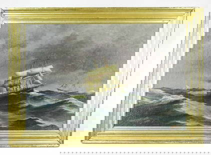 Frank Christian Muller (1860-1938): Painting: Frank Christian Muller (1860-1938), seascape with ships. Oil on canvas. Gilded frame. Signed LRC "F. Muller". 20 1/2" x 30", overall 25" x 35". Provenance: Ed and Anita Holden Collection.