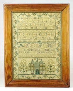 19th c. Needlework Sampler: 19th c. needlework sampler. Signed and dated 1846. Sight 17" x 12", overall 21" x 16 1/2". Provenance: Ed and Anita Holden Collection.