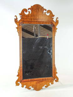 Tiger Maple Mirror: Benchmade Chippendale style tiger maple mirror. 37 1/2" x 19". Provenance: Ed and Anita Holden Collection.