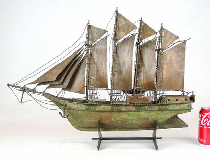 Copper Boat Model: Copper boat model. Very detailed model. 25" W., 17" Ht.. Provenance: Ed and Anita Holden Collection.