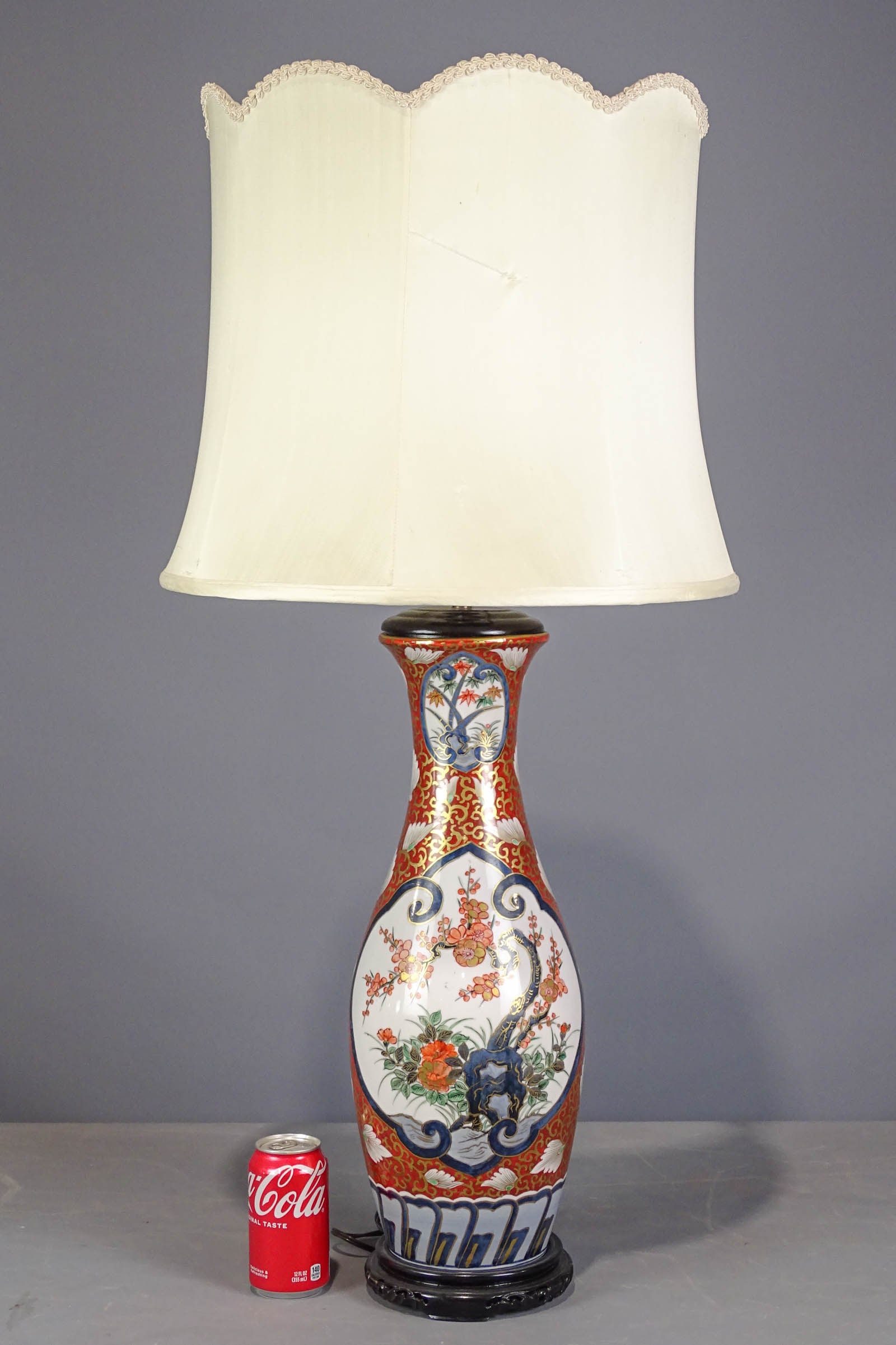 Asian Porcelain Lamp: Asian porcelain lamp with shade. 39" Ht. to top of shade. Provenance: Ed and Anita Holden Collection.