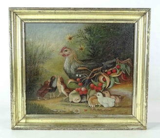 Painting: 19th c. Chickens