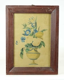 19th c. Watercolor Vase with Flowers