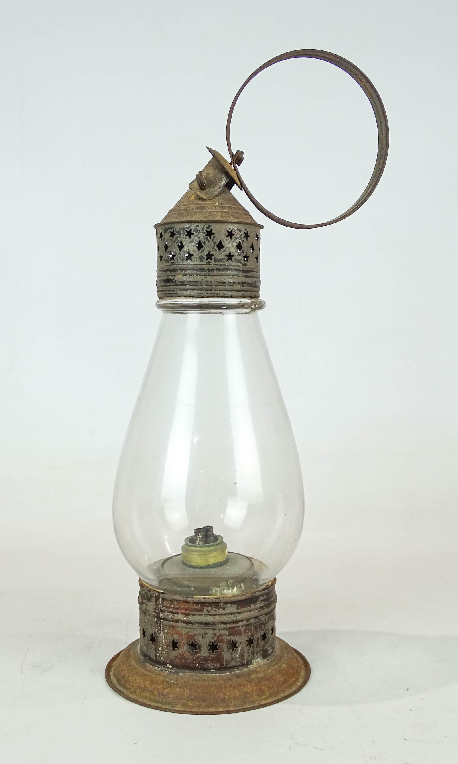 Early Tin and Glass Lantern: Early tin and glass lantern. 17" Ht.. Provenance: Ed and Anita Holden Collection.