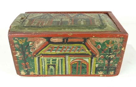 19th c. Paint Decorated Slide Lid Box