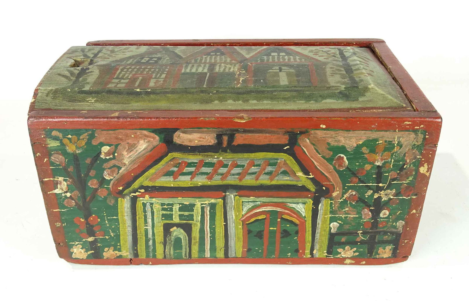 19th c. Paint Decorated Slide Lid Box (1 of 9)