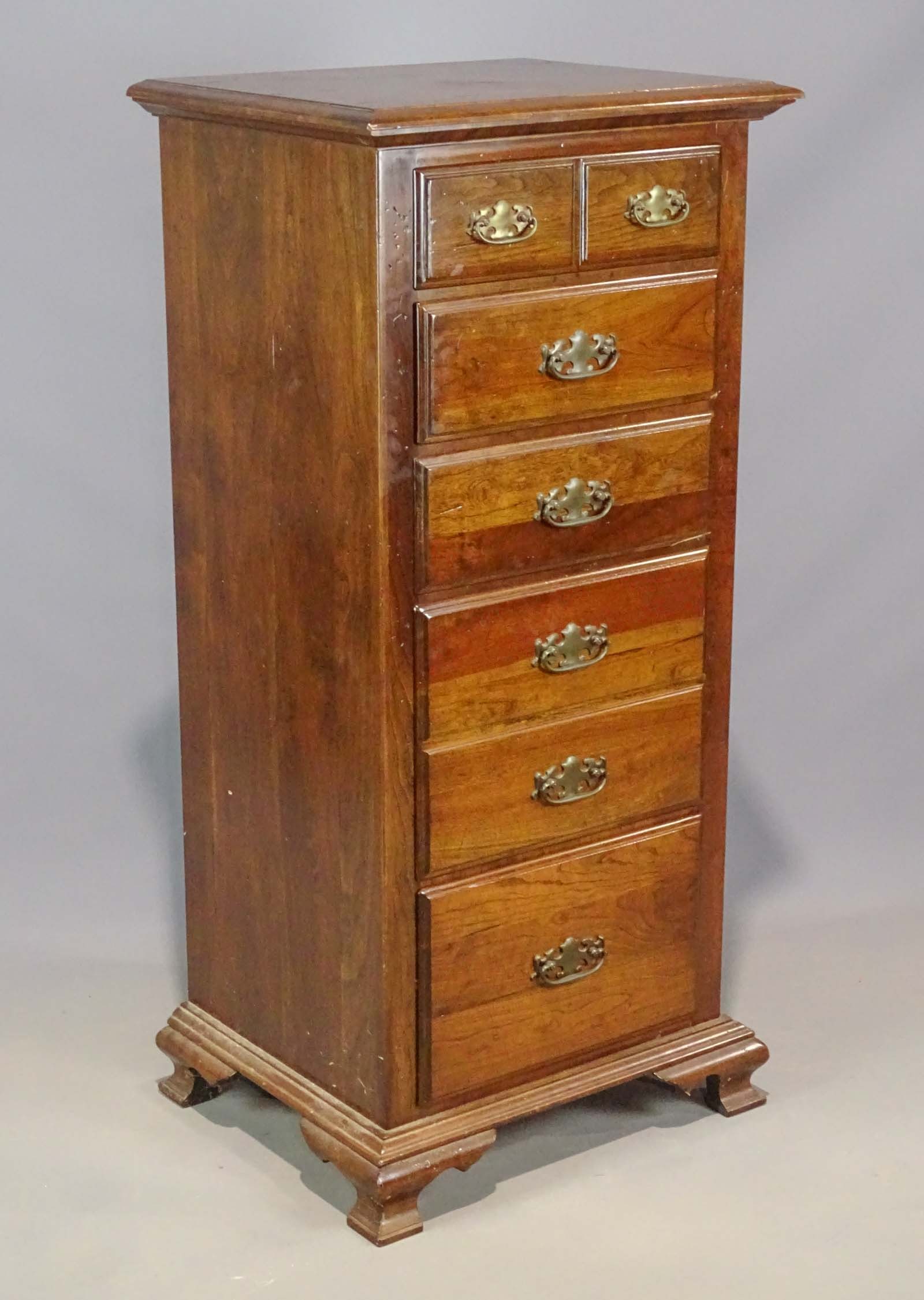 Mahogany Chest of Drawers: Narrow and tall mahogany chest of drawers. 23 1/2" x 19 1/2" x 50 1/2". Provenance: Ed and Anita Holden Collection.