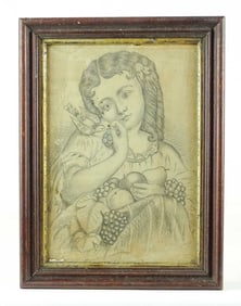19th c. Pencil Drawing of a Little Girl