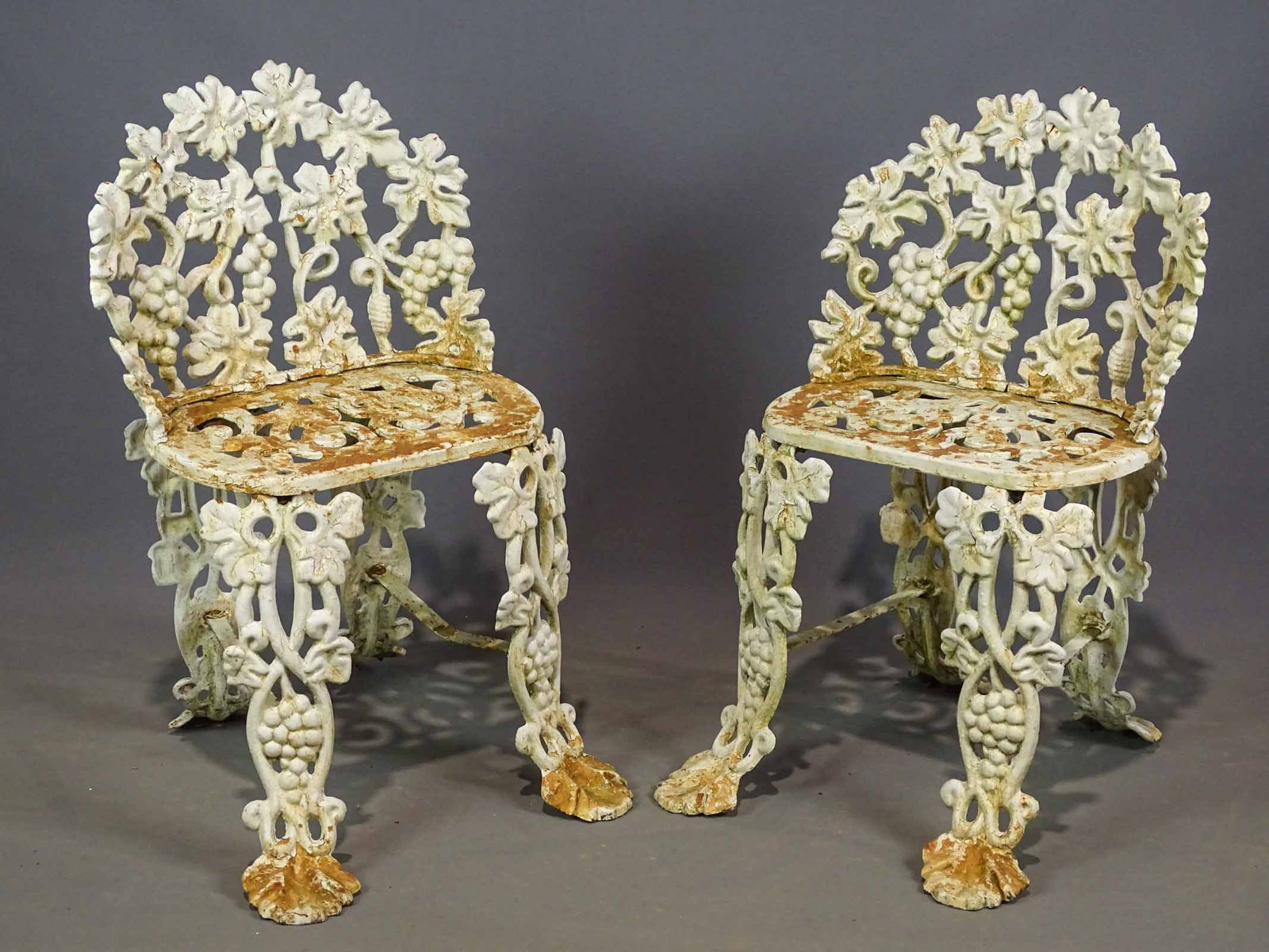 Pair of Cast Iron Garden Chairs: Pair of cast iron garden chairs. Provenance: Ed and Anita Holden Collection.