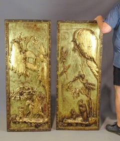 Pair Asian Carved Wooden Panels