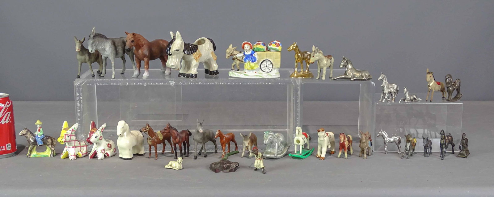 Misc. Lot: Lot including horse figurines, lead horses, figures, Ozarks Donkey paperweight etc..