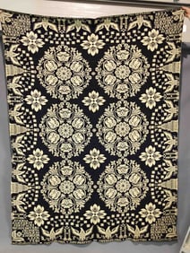 19th c. Signed Blue and White Coverlet