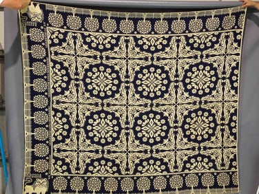 19th c. Signed Blue and White Coverlet