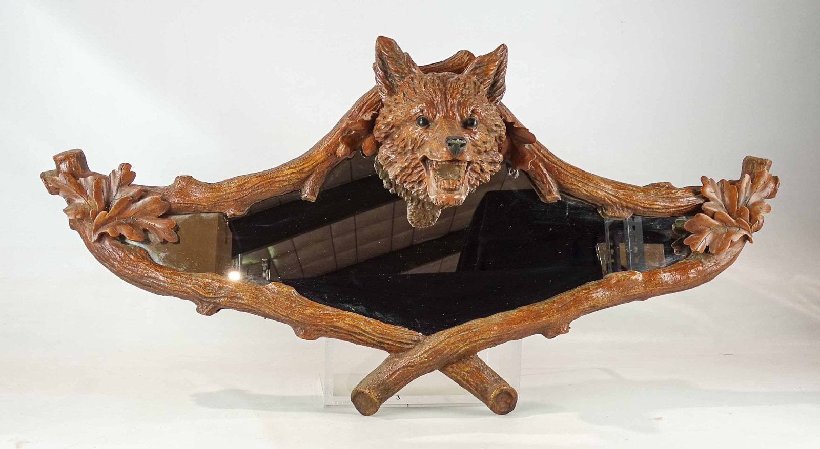 Fox Head Mirror: Decorative composition fox head mirror. 39" x 20".
