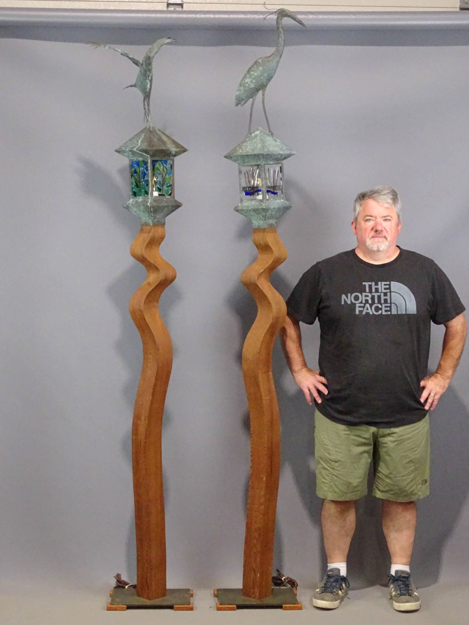 Pair Artist Made Tall Lamps with Copper Bird Tops (1 of 12)