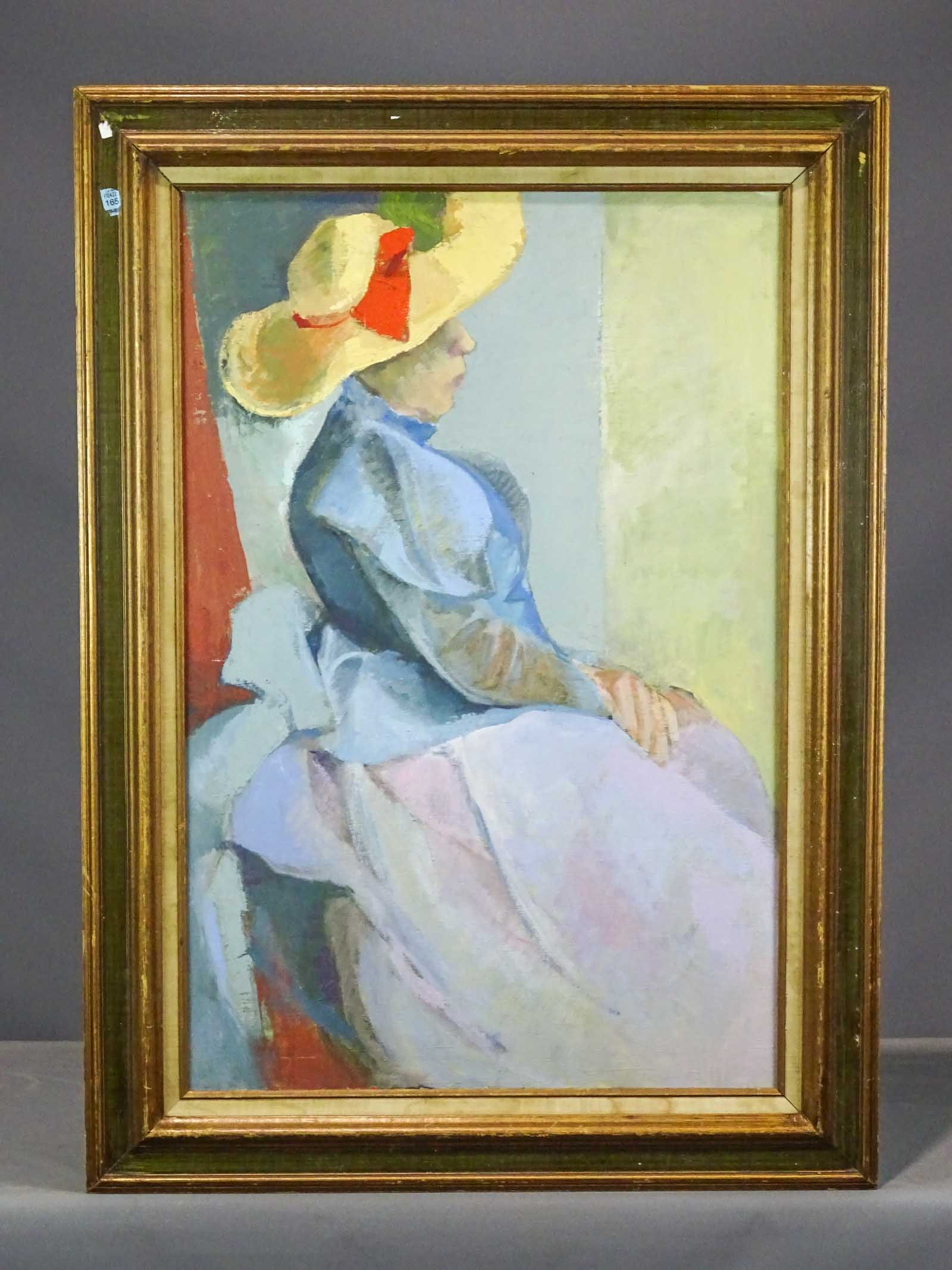 Painting: Portrait of a Woman: Painting: Portrait of a woman. Oil on canvas. Unsigned. 36 1/2" x 24 1/2", overall 44" x 32".