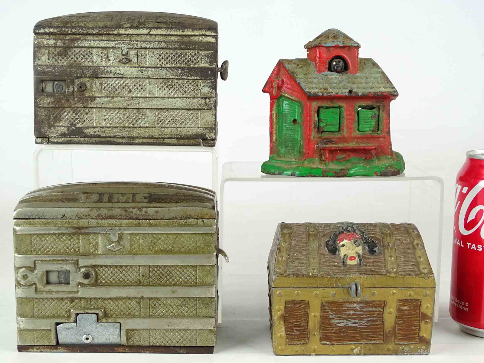 Bank Lot: Lot including (3) treasure chests and building.