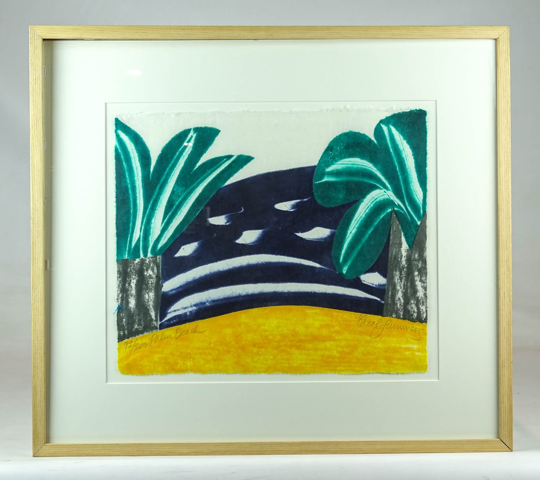 Carol Summers (20th Century): Carol Summers (20th Century), "Palm Beach", woodcut. Sight 12 1/2" x 15", overall 21" x 23 1/2".
