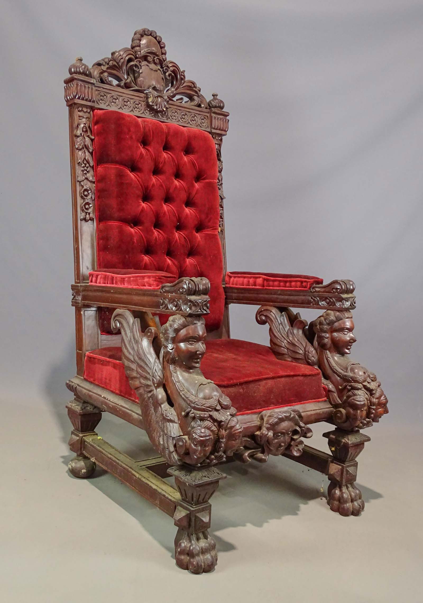 19th c. Carved Throne Chair (1 of 17)