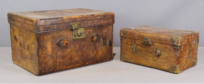 Two Early Leather Trunks