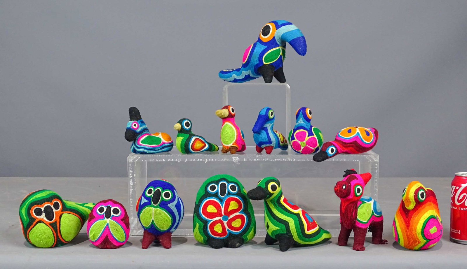 South American Wool Covered Animals: Lot (13) unusual South American wool covered animals. Largest 8" L..