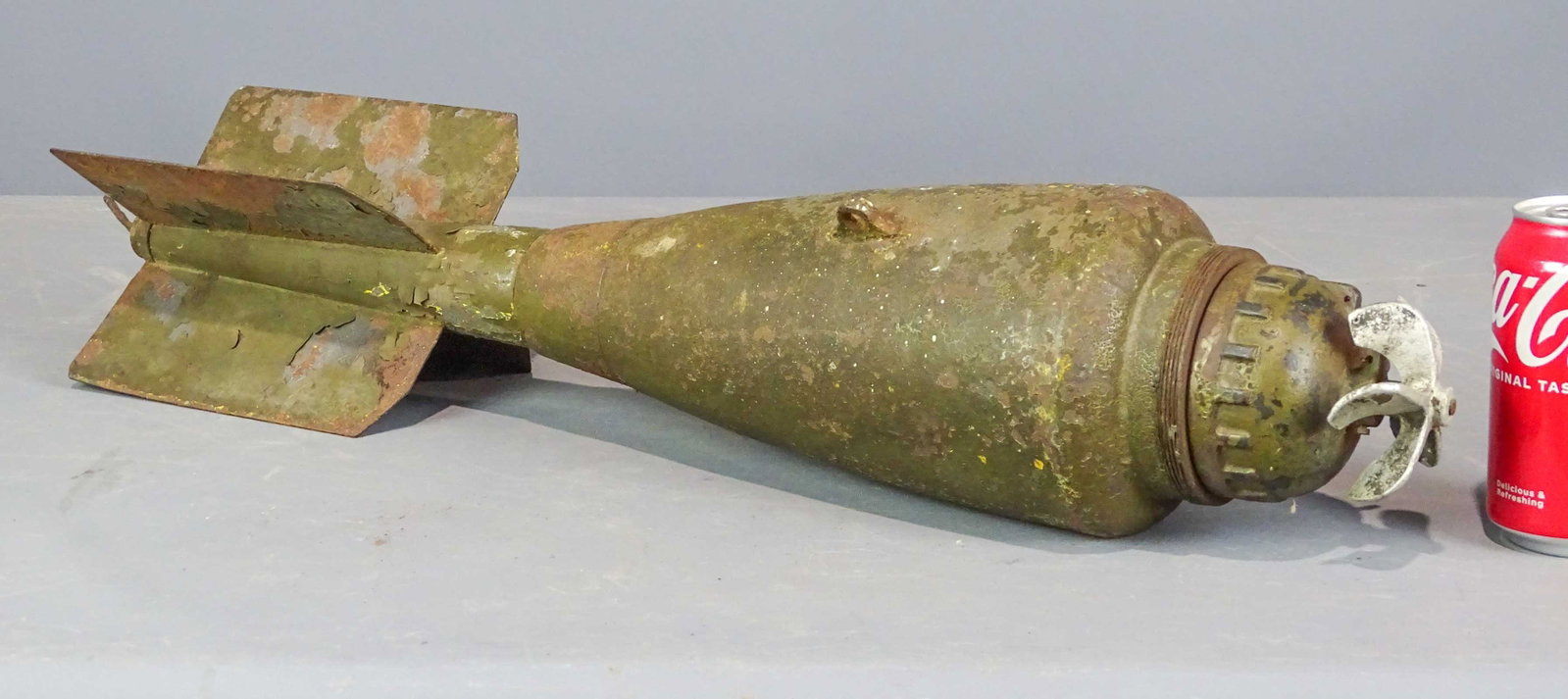 WWI Cooper Aerial Frag Bomb: WWI 25 lb. Cooper Aerial fragmentation bomb (inert). 20" L. Provenance: The Edward Herrmann Estate, Salisbury Connecticut.