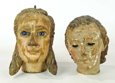 Two Early Continental Carved Heads
