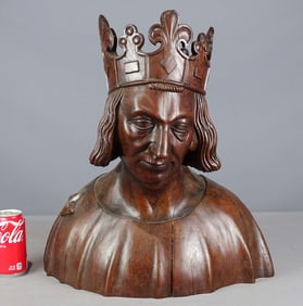 Early Continental Carved Wooden Bust