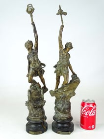 Pr. Transportation Spelter Metal Statues