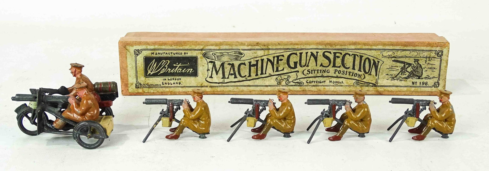 W. Britain Boxed Set: W. Britain boxed set "Machine Gun Section", No. 198. Provenance: The Edward Herrmann Estate, Salisbury Connecticut.