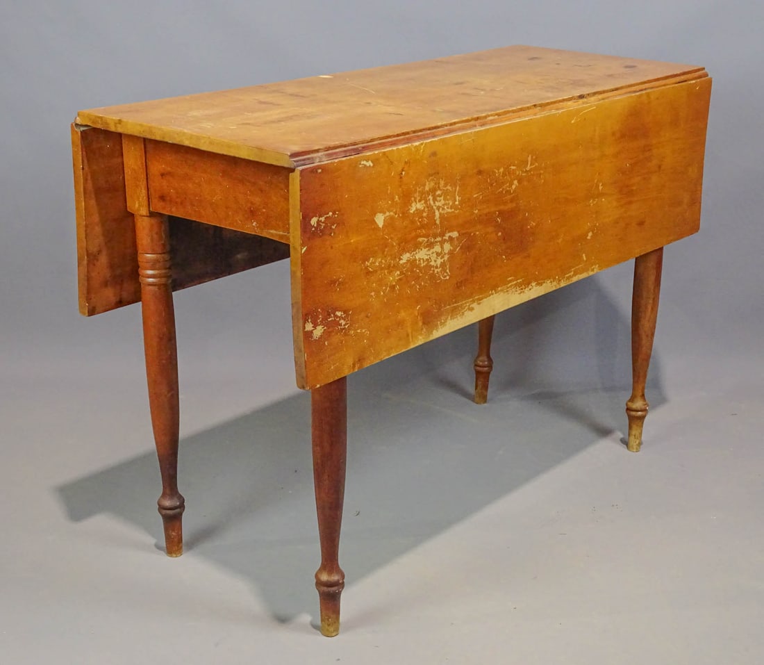 19th c. Dropleaf Table: 19th c. turned leg dropleaf table. 42" x 16" with 11" leaves, 28 1/2" Ht..