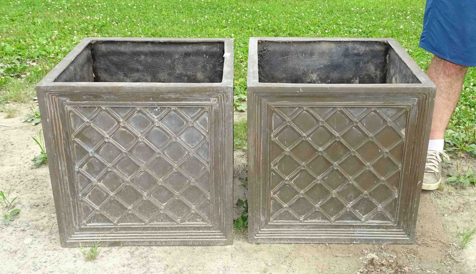 Pair Fiberglass Cube Planters (1 of 4)