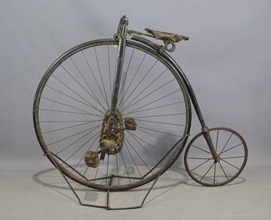 C. 1880's Kangaroo High Wheel Bicycle: C. 1880's Kangaroo High Wheel bicycle. 38" front wheel. Hillman, Herbert & Cooper of Coventry (Premier Works). Barn fresh condition. Provenance: Wayne & Kim Batten Collection.