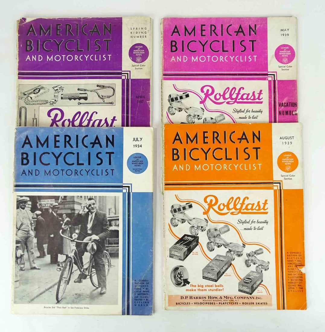 American Bicyclist & Motorcyclist Magazines: Four American Bicyclist and Motorcyclist magazines. 1934-37. Fair condition.