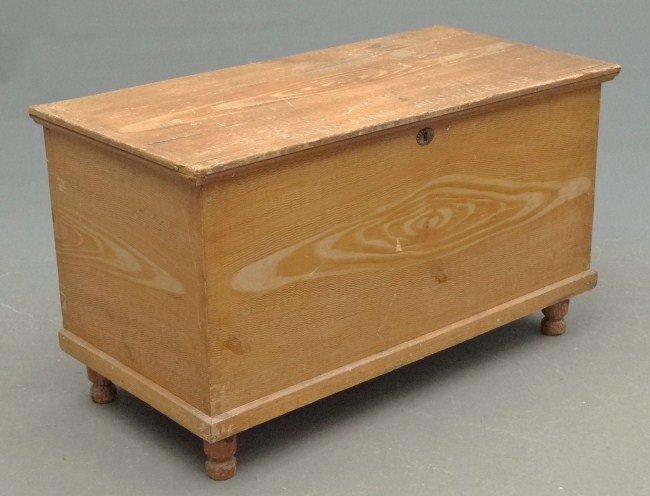 19th c. Blanket Box: 19th c. Pennsylvania paint decorated turned foot blanket box. Top signed "Ellen Jane Schweitzer". Top 38" x 19", 21" Ht.