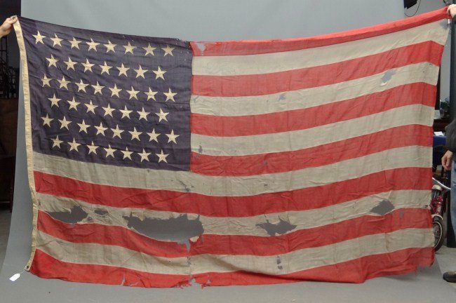 Early Flag: Early American 45 star flag. As found. Approx. 5' 5" x 9'.