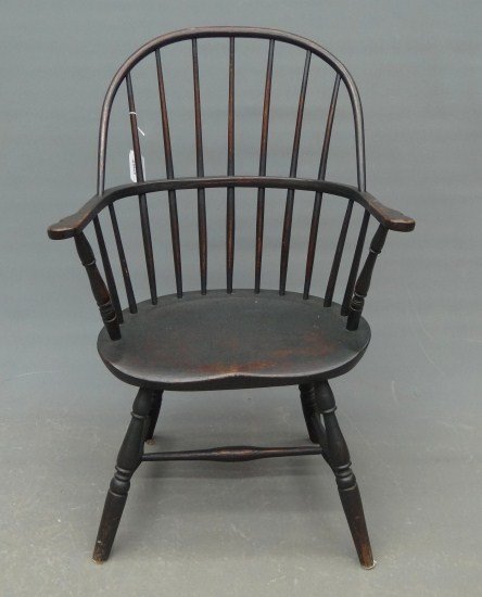 19th c. Windsor Chair: 19th c. sackback Windsor chair in green paint. 16" Seat Ht. 36" Overall Ht.