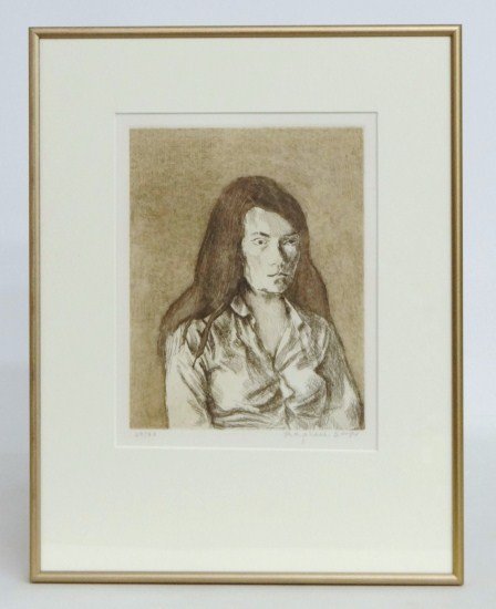 Raphael Soyer Signed Etching: Raphael Soyer signed etching of a woman. Signed and numbered #29/30". Sight 11" x 8 1/2".