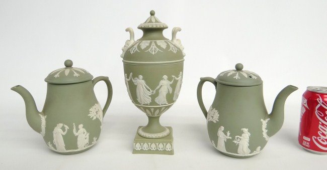Wedgwood Jasperware Lot: Lot three pieces Wedgwood Jasperware including urn and two vases.