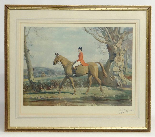 Alfred James Munnings Print: Signed Alfred James Munnings artist's proof , (Alfred James Munnings United Kingdom 1878-1959), sight 19" x 24".