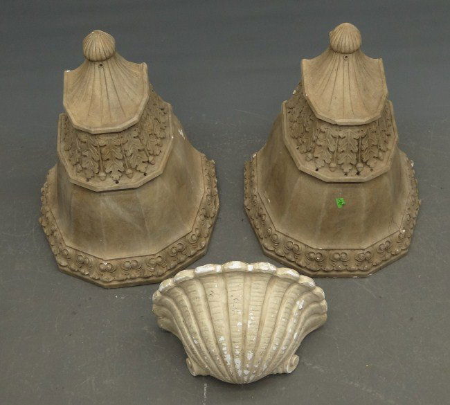 Pair Decorative Corbels: Pair decorative fiberglass corbels. 21" W 22" Ht., along with decorative shell.