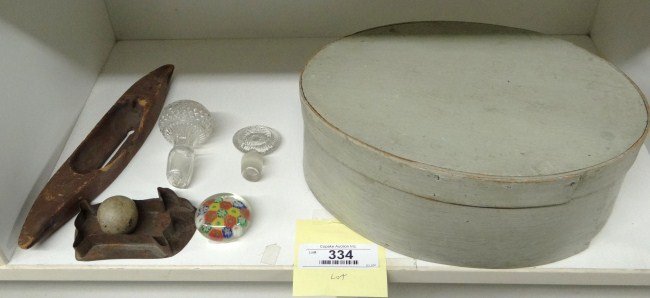 Misc. Lot: Misc. lot including pantry box, paperweight and rabbit mold.
