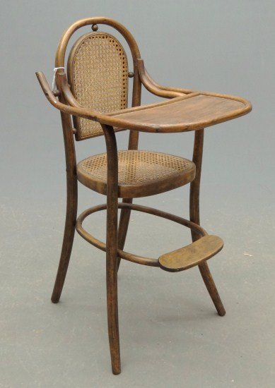 Bentwood Highchair: Bentwood child's cane seat highchair.