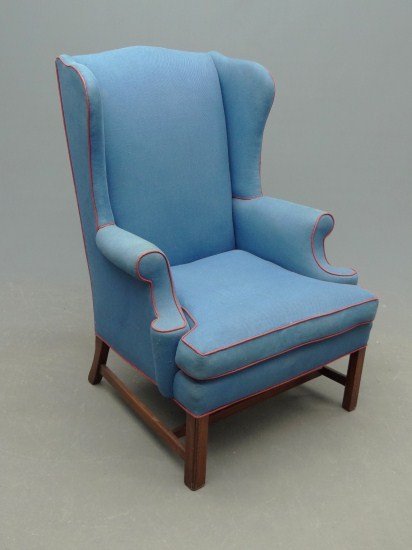Wing Chair: Chippendale style molded leg wing chair. 17" Seat Ht. 42" Overall Ht. Provenance David Webb Cross River N.Y. (jewelry designer).