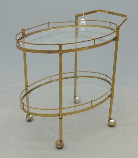 Tea Cart: Vintage brass tea cart. Top 18"x 30", 29" Ht.