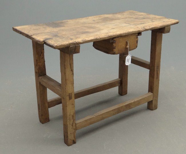 Work Table: Primitive single drawer work table. Top 23" x 45 1/2", 31" Ht.